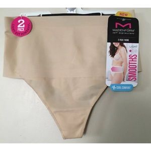 New Maidenform 2pk Shaping Thongs Black Nude Sz L